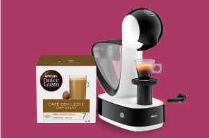 Cafetera y caja café con leche de NESCAFÉ® Dolce Gusto®