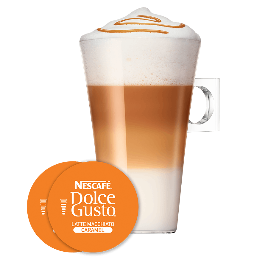 Cápsula con taza de Café Latte Macchiato Caramel 16 Cápsulas de NESCAFÉ Dolce Gusto